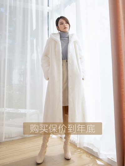 115C过膝进口天鹅绒貂皮大衣女整貂长款带帽高端水貂皮草外套年轻