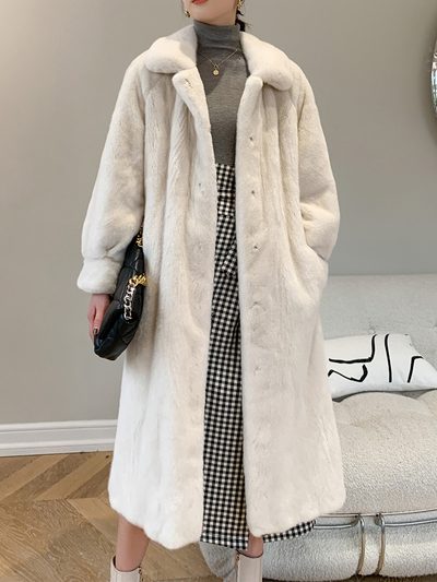 进口紫标天鹅绒貂皮大衣女整貂长款水貂皮草外套过膝新款冬