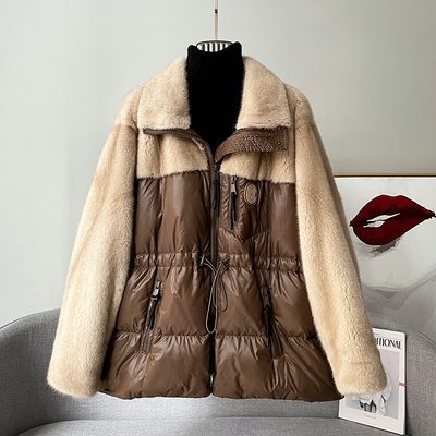 新款进口整貂貂皮大衣拼羽绒服皮草水貂毛年轻款裘皮外套女