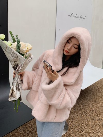 公主家貂皮大衣女整貂短款外套宽松显瘦连帽水貂皮草女休闲年轻款