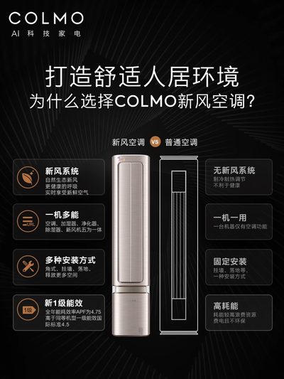 COLMO新风空调2匹变频家用AI智能语音控制柜挂两用